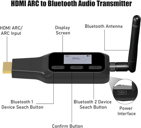 Tendak HDMI ARC إلى جهاز إرسال بلوتوث، محول صوت تلفزيوني لسماعات الرأس ومكبرات الصوت اللاسلكية، مستخرج الصوت HDMI ARC يدعم الاقتران المتزامن بين الأجهزة المزدوجة، التحكم في مستوى الصوت CEC، شاشة العرض in Kuwait
