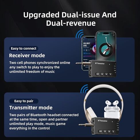A3Pro جهاز إرسال بلوتوث 5.2 للتلفزيون، المنزل، الاستريو، دعم لتوصيل 2 AirPods/سماعات رأس أخرى، زمن استجابة منخفض ومحول صوت بلوتوث عالي الدقة in Kuwait