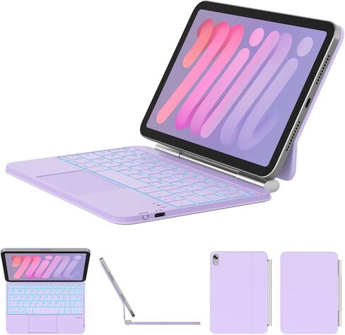 حافظة لجهاز iPad mini 7 (A17 Pro، 2024) وMini 6 (2021) مع لوحة مفاتيح، 11 لونًا بإضاءة خلفية مع لوحة تتبع ذكية، حافظة لوحة مفاتيح على الطراز السحري لجهاز iPad mini 7th Gen 8.3 بوصة، أرجواني in Kuwait