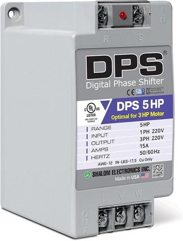 محول DPS أمريكي أحادي الطور إلى 3 مراحل، 5HP، 15A، الإدخال/الإخراج 200 فولت - 240 فولت، محول الطور الرقمي، يجب استخدامه لمحرك 3HP(2.2kW) 9A، يجب استخدام DPS لمحرك واحد فقط، مدرج في قائمة UL in Kuwait