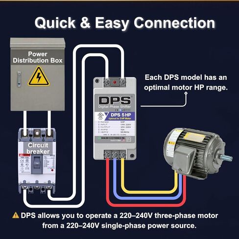 محول DPS أمريكي أحادي الطور إلى 3 مراحل، 5HP، 15A، الإدخال/الإخراج 200 فولت - 240 فولت، محول الطور الرقمي، يجب استخدامه لمحرك 3HP(2.2kW) 9A، يجب استخدام DPS لمحرك واحد فقط، مدرج في قائمة UL in Kuwait