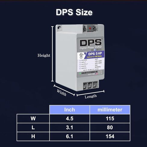 محول DPS أمريكي أحادي الطور إلى 3 مراحل، 5HP، 15A، الإدخال/الإخراج 200 فولت - 240 فولت، محول الطور الرقمي، يجب استخدامه لمحرك 3HP(2.2kW) 9A، يجب استخدام DPS لمحرك واحد فقط، مدرج في قائمة UL in Kuwait