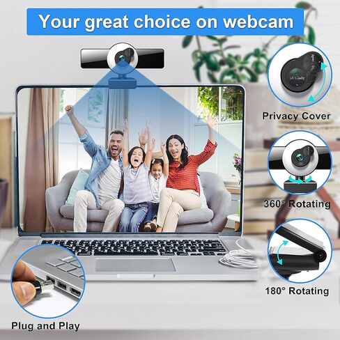 1080P Webcam with Microphone, Web Camera with Fill Light Privacy Cover and Tripod, Computer Camera for Zoom Meeting, Streaming, Video Call in Kuwait
