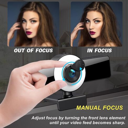 1080P Webcam with Microphone, Web Camera with Fill Light Privacy Cover and Tripod, Computer Camera for Zoom Meeting, Streaming, Video Call in Kuwait