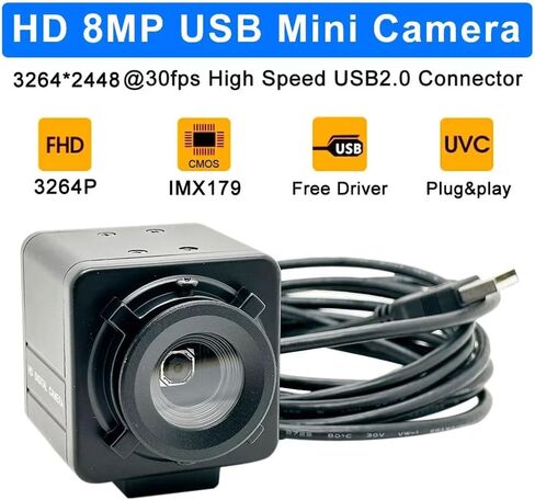 كاميرا ويب صناعية 4K USB أجهزة الكمبيوتر المحمولة فيديو 8MP ضبط تلقائي للصورة كاميرا بـ USB IMX179 مستشعر OTG UVC التوصيل والتشغيل in Kuwait