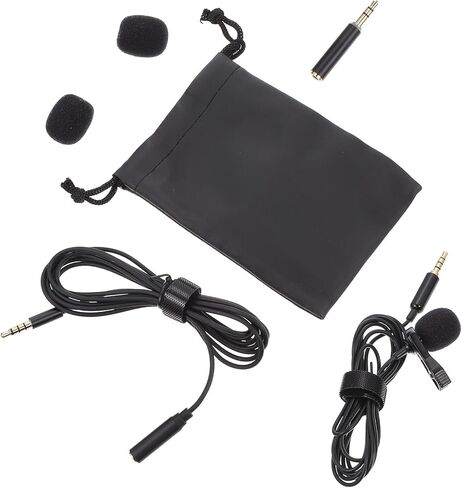 KALLORY Lavalier Lapel Microphone Clip-on Mic Wired Noise-Cancelling Microphone for Phone Interview Recording Portable Black in Kuwait