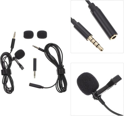 TIDTALEO Professional Clip-on Lapel Microphone with Noise Reduction for Interview Recording, Portable Wired Small Mic Compatible with Phone and Camera, Black in Kuwait
