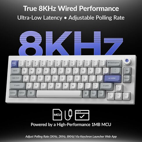 لوحة مفاتيح الألعاب السلكية Keychron Q2 HE 8K، لوحة مفاتيح ألومنيوم 65% CNC مع مقبض، مشغل سريع، تشغيل قابل للتعديل، مفاتيح مغناطيسية قابلة للتبديل السريع، RGB، لنظام التشغيل Mac/Windows/Linux - أبيض in Kuwait