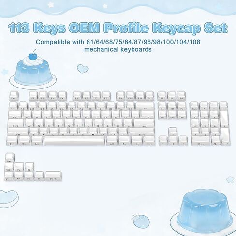 YUNZII Jelly PBT Keycap Set,113 Keys Custom Keycap with Keycap Puller,Laser Etching OEM Profile Keycap Compatible with 65% 75% 96% Full Size for Cherry Gateron MX Switches Mechanical Keyboard (White) in Saudi Arabia