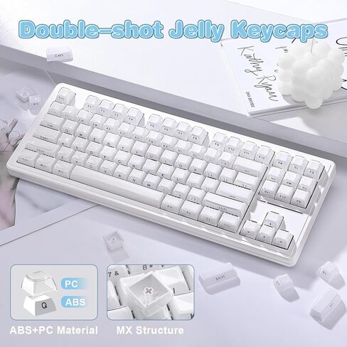 YUNZII Jelly PBT Keycap Set,113 Keys Custom Keycap with Keycap Puller,Laser Etching OEM Profile Keycap Compatible with 65% 75% 96% Full Size for Cherry Gateron MX Switches Mechanical Keyboard (White) in Saudi Arabia