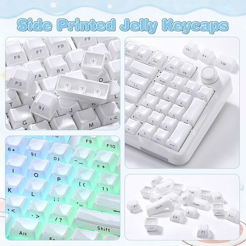 YUNZII Jelly PBT Keycap Set,113 Keys Custom Keycap with Keycap Puller,Laser Etching OEM Profile Keycap Compatible with 65% 75% 96% Full Size for Cherry Gateron MX Switches Mechanical Keyboard (White) in Saudi Arabia