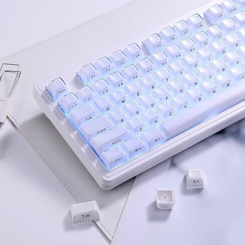 YUNZII Jelly PBT Keycap Set,113 Keys Custom Keycap with Keycap Puller,Laser Etching OEM Profile Keycap Compatible with 65% 75% 96% Full Size for Cherry Gateron MX Switches Mechanical Keyboard (White) in Saudi Arabia