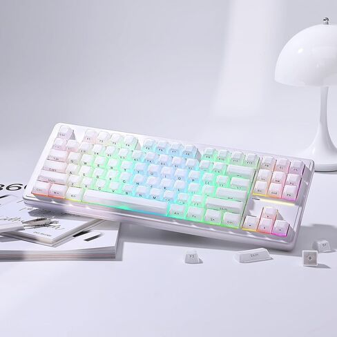 YUNZII Jelly PBT Keycap Set,113 Keys Custom Keycap with Keycap Puller,Laser Etching OEM Profile Keycap Compatible with 65% 75% 96% Full Size for Cherry Gateron MX Switches Mechanical Keyboard (White) in Saudi Arabia