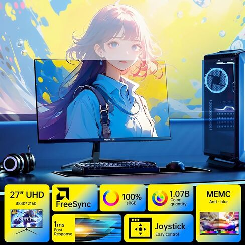 27 Inch 4K UHD Computer Monitor, IPS Ultra HD 60Hz 3840×2160 PC Monitor with HDR10, 100% sRGB, AMD FreeSync, HDMI 2.0 & DP1.4, VESA100*100mm, 178° Wide Viewing Angle in Saudi Arabia