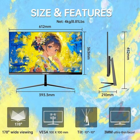 27 Inch 4K UHD Computer Monitor, IPS Ultra HD 60Hz 3840×2160 PC Monitor with HDR10, 100% sRGB, AMD FreeSync, HDMI 2.0 & DP1.4, VESA100*100mm, 178° Wide Viewing Angle in Saudi Arabia