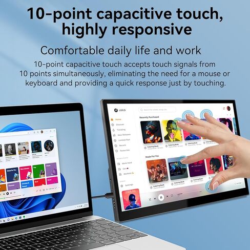 شاشة لمس محمولة 16 بوصة 1920X1200P IPS تعمل باللمس مع منفذ USB C HDMI، 350cd/m²، شاشات خارجية لأجهزة الكمبيوتر المحمول والهواتف وأجهزة الكمبيوتر PS4/5 in Kuwait
