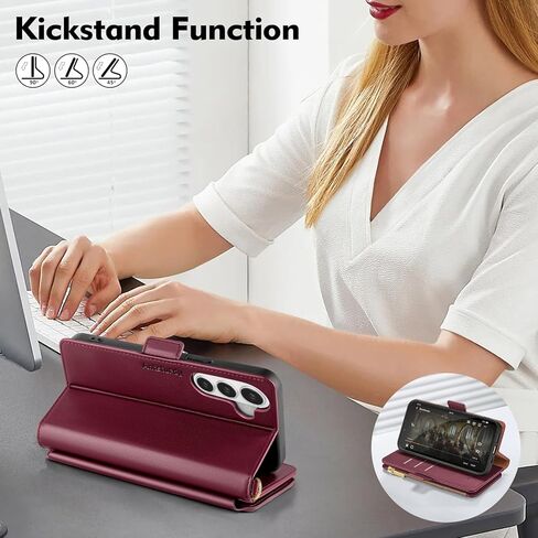 Antsturdy Compatible with Samsung Galaxy S26 Wallet Case with Card Holder【RFID Blocking】【Zipper Poket】【8 Card Slot】 PU Leather Flip Protective Cover Credit Card Wrist Strap Men Women,Wine Red in Kuwait