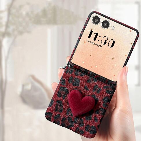 حافظة لهاتف Z Flip 7 مع سلسلتين وحماية للمفصلات، حافظة لهاتف Galaxy Z Flip 7 بتصميم أحمر أنيق بطبعة جلد الفهد للنساء والفتيات، حافظة لطيفة مقاومة للصدمات لهاتف Samsung Galaxy Z Flip 7 in Kuwait