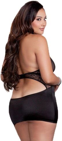 iCollection Lingerie Women's Plus Size Mesh, Lace and Microfiber High Halterneck Chemise in Saudi Arabia