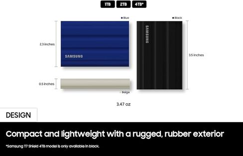 Samsung T7 Shield 2TB, Portable SSD, up-to 1050MB/s, USB 3.2 Gen2, Rugged,IP65 Water & Dust Resistant, for Photographers, Content Creators and Gaming, Extenal Solid State Drive (MU-PE2T0S/AM), Black in Kuwait