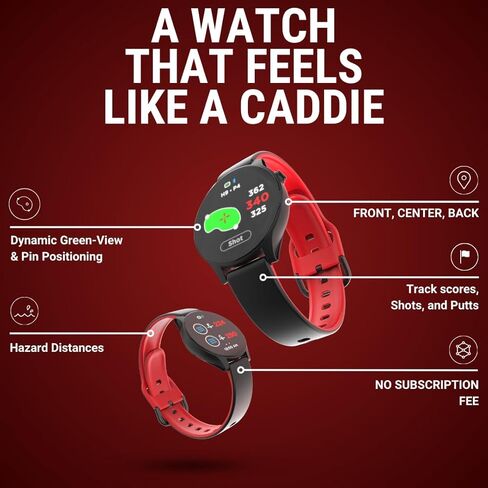 Watch+ Golf GPS Watch شاشة LCD تعمل باللمس، نظام تحديد المواقع العالمي (GPS) مدمج، أكثر من 42000 دورة، تحديد موضع الدبوس الديناميكي، تتبع الأداء، مسافات مخاطر FCB، متتبع الطلقات، عرض أخضر، مقاومة للماء IPX7 in Kuwait