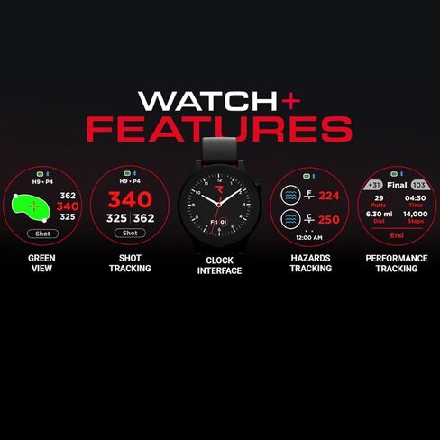 Watch+ Golf GPS Watch شاشة LCD تعمل باللمس، نظام تحديد المواقع العالمي (GPS) مدمج، أكثر من 42000 دورة، تحديد موضع الدبوس الديناميكي، تتبع الأداء، مسافات مخاطر FCB، متتبع الطلقات، عرض أخضر، مقاومة للماء IPX7 in Kuwait