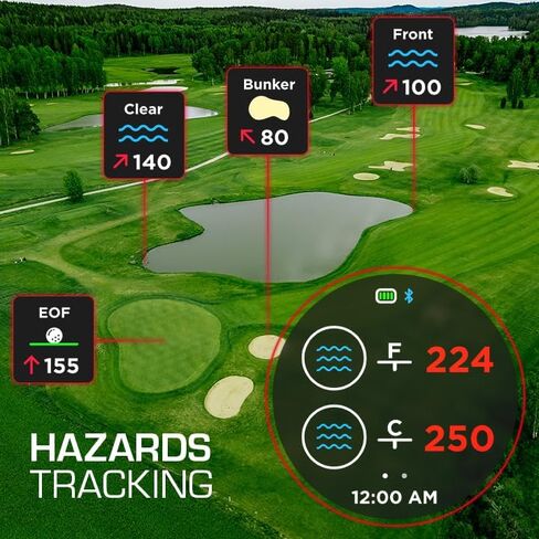 Watch+ Golf GPS Watch شاشة LCD تعمل باللمس، نظام تحديد المواقع العالمي (GPS) مدمج، أكثر من 42000 دورة، تحديد موضع الدبوس الديناميكي، تتبع الأداء، مسافات مخاطر FCB، متتبع الطلقات، عرض أخضر، مقاومة للماء IPX7 in Kuwait