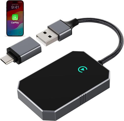 محول CarPlay اللاسلكي المُحسّن لعام 2026 لأجهزة iPhone - تحويل سلكي من المصنع إلى التوصيل والتشغيل اللاسلكي USB-A/USB-C، بدون زمن انتقال Siri/HD Nav، متوافق مع السيارة مع CarPlay السلكية وiOS 10+ in Kuwait