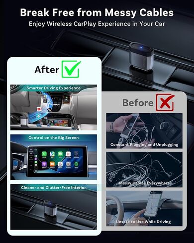 محول OTTOCAST Mini Nova Wireless CarPlay يحول السلكي إلى CarPlay اللاسلكي، توصيل تلقائي سريع، توصيل وتشغيل 2 في 1 دونجل صغير لسيارات CarPlay السلكية/Android Auto Car in Kuwait