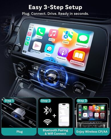 محول OTTOCAST Mini Nova Wireless CarPlay يحول السلكي إلى CarPlay اللاسلكي، توصيل تلقائي سريع، توصيل وتشغيل 2 في 1 دونجل صغير لسيارات CarPlay السلكية/Android Auto Car in Kuwait
