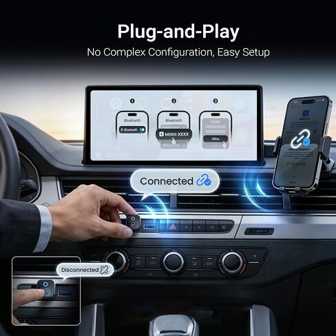 MINIX CA525 Mini Wireless CarPlay & Android Auto Adapter, 2026 Upgraded 2-in-1 Wired to Wireless Dongle, One-Button Switch, Plug & Play USB-A/C, WiFi 6 & Bluetooth 5.4, iOS 10+ & Android 11+ in Kuwait