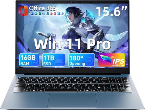 Laptop Win 11 Pro, 15.6 Inch Laptops Computer, 16GB RAM 1024GB SSD, Office 365, Celeron Processor, WiFi 6, BT5.2, 7000mAh Battery, Type-C, HDMI, Cooling Fan, 180° Viewing(Gray) in Kuwait