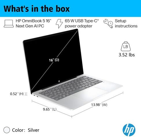 HP OmniBook 5 16" 2K Touchscreen Copilot+ AI Laptop, Snapdragon X Plus X1P-42-100, 32GB LPDDR5X RAM, 1TB SSD, 45 Tops NPU, Backlit KB, Includes Office 2021, Wi-Fi 6E, Win 11 Pro in Kuwait