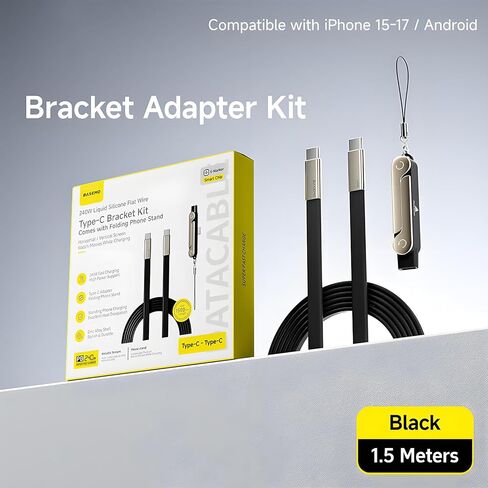 Invisible Holder Charger Cable with Stand,2 in 1 Sideways Invisible Holder Charger Cable,240W Foldable Phone Stand Cord for Smartphones & Tablets (Black) in Saudi Arabia