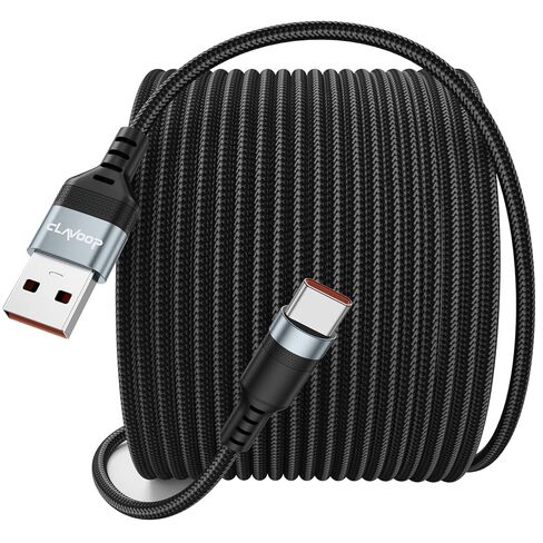 كابل USB A إلى USB C بطول 30 قدمًا شحن 18 وات، سلك شحن USB-C طويل للغاية بطول 30 قدمًا، كابلات شحن من النوع C فقط مضفرة باللون الأسود لسيارة DashCam iPhone 17/16/15 Galaxy S25/24/23 Pixel XL/2/3/4XL in Kuwait