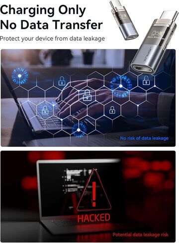 مانع بيانات JSAUX USB C (عبوة من قطعتين)، مانع بيانات USB C شفاف إلى USB C فقط للشحن، وحماية جاك العصير للشحن العام الآمن والسفر، وحظر نقل البيانات in Kuwait