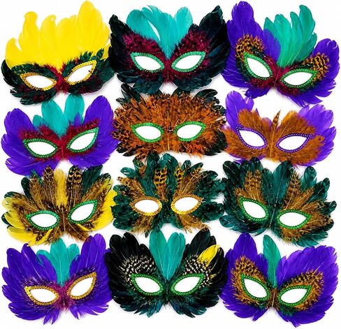 4E's Novelty Bulk Mardi Gras Masks With Feathers for Adult Men Women, Masquerade Party Masks for Party Outfit Accessories in Saudi Arabia