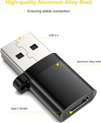 محول USB إلى USB C، محول USB C أنثى إلى USB 3.2 ذكر 10 جيجابت في الثانية 60 وات محول USB A إلى USB C مع حبل لسلسلة iPhone 17 16 15، iPad Air Mini Pro 7، Samsung Galaxy، Pixel، أسود، 3 عبوات in Kuwait