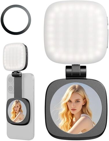 Portable MagSafe Mini Fill Light with Mirror - Dual Color Temperature, Hands-Free Magnetic Attachment for Live Streaming, Video Conference, Vlogging, Makeup & Daily Selfies (Pearl White) in Saudi Arabia