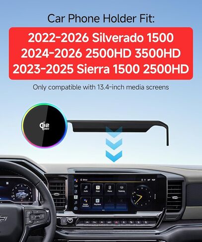 Qi2.2 Max 25W Fast Wireless Car Charger Phone Holder for Chevrolet Silverado 1500/2500 HD 2022-2026/GMC Sierra 1500 2500HD 13.4-Inch Screen, Magnetic Phone Mount Compatible with MagSafe in Kuwait