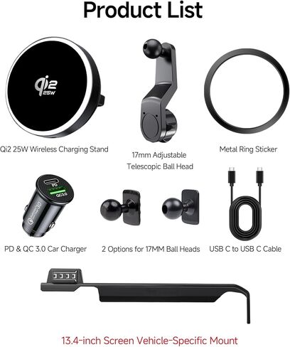 Qi2.2 Max 25W Fast Wireless Car Charger Phone Holder for Chevrolet Silverado 1500/2500 HD 2022-2026/GMC Sierra 1500 2500HD 13.4-Inch Screen, Magnetic Phone Mount Compatible with MagSafe in Kuwait