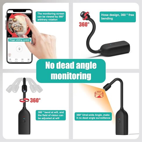 كاميرا Tangxi Mini Security، 1080P 360 درجة كاميرا داخلية خارجية بدون أسلاك مع رقبة معقوفة مرنة، كاميرا أمان منزلية Wi Fi بقدرة 2000 مللي أمبير في الساعة، اتصال داخلي ثنائي الاتجاه، تخزين سحابي in Kuwait