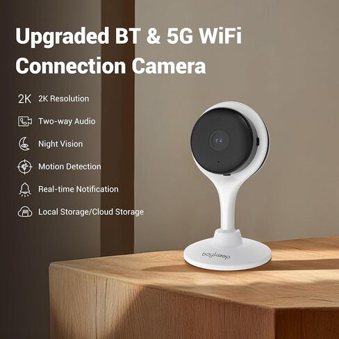 Boykeep Indoor Camera, 8MP 2K Resolution, Auto Noise Reduction, Two-Way Audio, Motion & Sound Detection, Local Storage, BLE Setup,Camera for Baby/Elder/Dog/Pet with Phone app in Kuwait