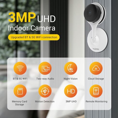 Boykeep Indoor Camera, 8MP 2K Resolution, Auto Noise Reduction, Two-Way Audio, Motion & Sound Detection, Local Storage, BLE Setup,Camera for Baby/Elder/Dog/Pet with Phone app in Kuwait