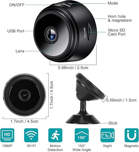 2021 New Mini Camera 1080P Hidden Camera， Video Live Feed WiFi Wireless Cameras，with Night Vision Motion Detection1 in Kuwait