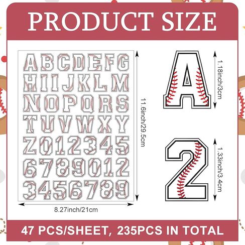 235 PCS Letters Numbers Baseball Helmet Stickers - 5 Sheets Removable Vinyl Decal for Helmets,Hard Hat, Baseball Water Bottle Name Stickers (A) in Kuwait