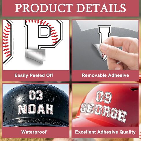 235 PCS Letters Numbers Baseball Helmet Stickers - 5 Sheets Removable Vinyl Decal for Helmets,Hard Hat, Baseball Water Bottle Name Stickers (A) in Kuwait