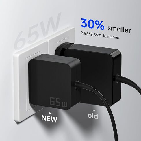 شاحن كمبيوتر محمول USB C بقدرة 65 وات، محول طاقة عالمي سريع الشحن - كتلة شاحن مدمجة من النوع C لأجهزة MacBook وDell وHP والسفر والمنزل والمكتب in Kuwait