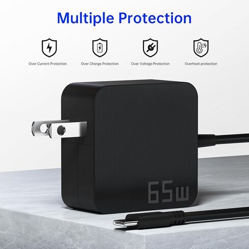 شاحن كمبيوتر محمول USB C بقدرة 65 وات، محول طاقة عالمي سريع الشحن - كتلة شاحن مدمجة من النوع C لأجهزة MacBook وDell وHP والسفر والمنزل والمكتب in Kuwait