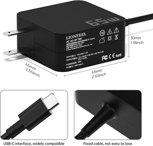 شاحن كمبيوتر محمول USB C بقدرة 65 وات، محول طاقة عالمي سريع الشحن - كتلة شاحن مدمجة من النوع C لأجهزة MacBook وDell وHP والسفر والمنزل والمكتب in Kuwait
